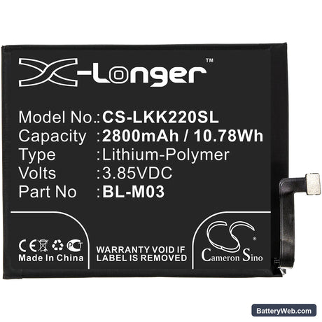 LG K22 2020 Replacement Battery, 3.85V, 2800mAh, Li-Polymer 3