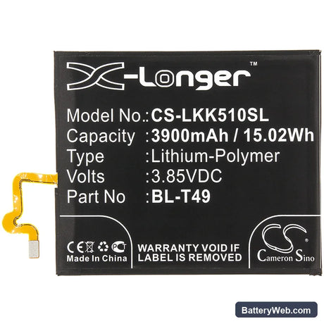 LG K510 Replacement Battery, 3.85V, 3900mAh, Li-Polymer 3