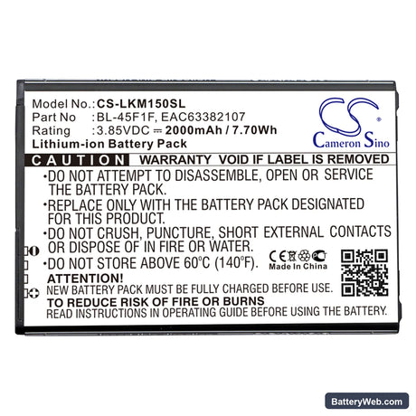 LG Rebel 2 Replacement Battery, 3.85V, 2000mAh, Li-ion 3