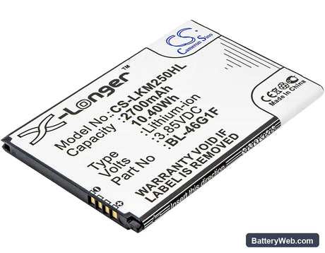 LG K10 2017 Replacement Battery, 3.85V, 2700mAh, Li-ion 1