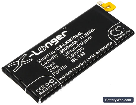 LG Q6 Replacement Battery, 3.85V, 3000mAh, Li-Polymer 1