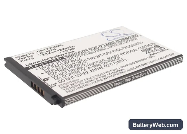 LG P350 Replacement Battery, 3.7V, 1250mAh, Li-ion 1