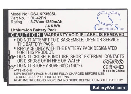 LG P350 Replacement Battery, 3.7V, 1250mAh, Li-ion 5