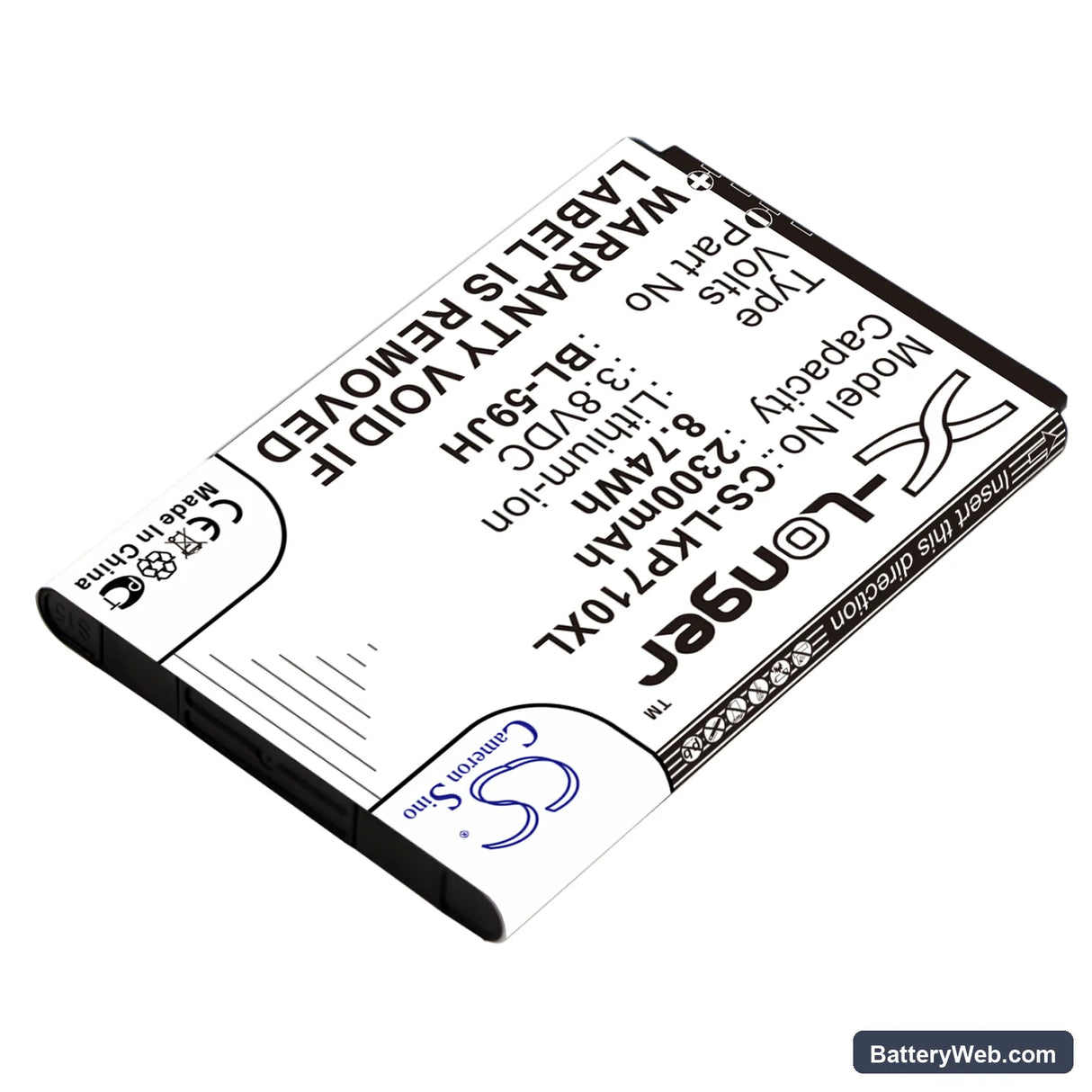 LG Optimus F6 Replacement Battery, 3.8V, 2300mAh, Li-ion 2