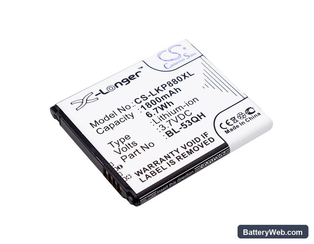 LG P880 Replacement Battery, 3.7V, 1800mAh, Li-ion 1