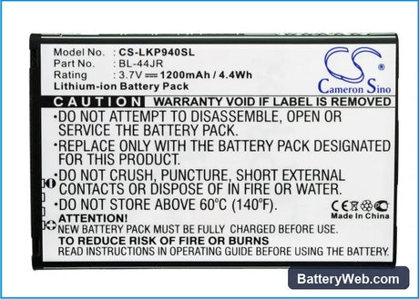 LG P940 Replacement Battery, 3.7V, 1200mAh, Li-ion 5