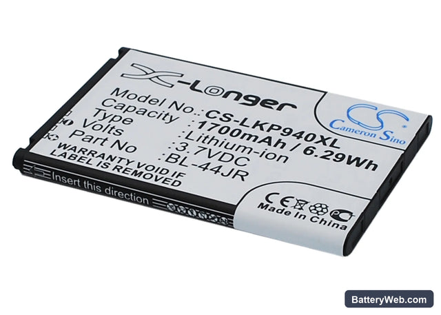 LG P940 Replacement Battery, 3.7V, 1700mAh, Li-ion 1