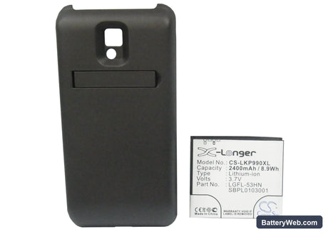LG P990 Replacement Battery, 3.7V, 2400mAh, Li-ion 5