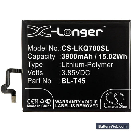 LG Q70 Replacement Battery, 3.85V, 3900mAh, Li-Polymer 3