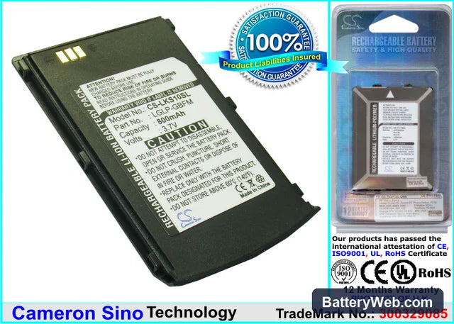 LG KS10 Replacement Battery, 3.7V, 800mAh, Li-ion 1