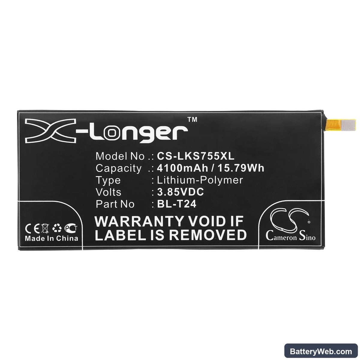 LG K220 Replacement Battery, 3.85V, 4100mAh, Li-Polymer 3