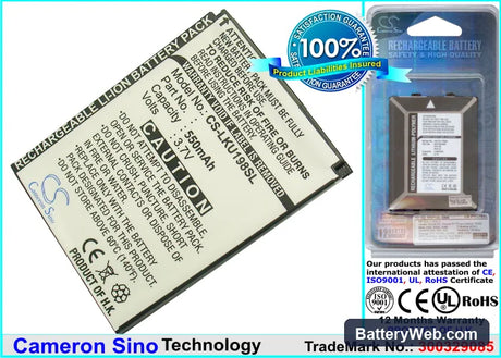 LG KU198 Replacement Battery, 3.7V, 550mAh, Li-ion 1