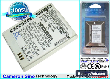 LG KU310 Replacement Battery, 3.7V, 650mAh, Li-ion 1