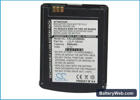 LG KU800 Replacement Battery, 3.7V, 850mAh, Li-ion 5