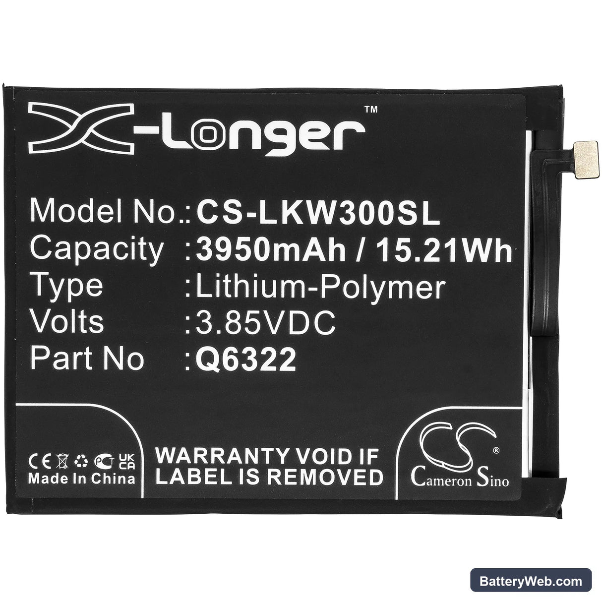 LG W30 Replacement Battery, 3.85V, 3950mAh, Li-Polymer 3