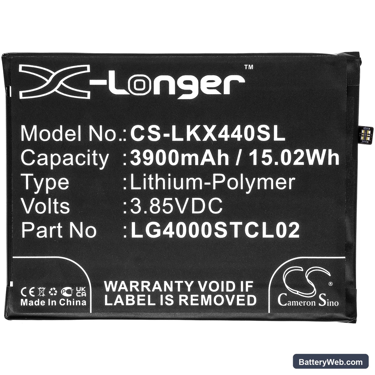 LG X440 Replacement Battery, 3.85V, 3900mAh, Li-Polymer 3