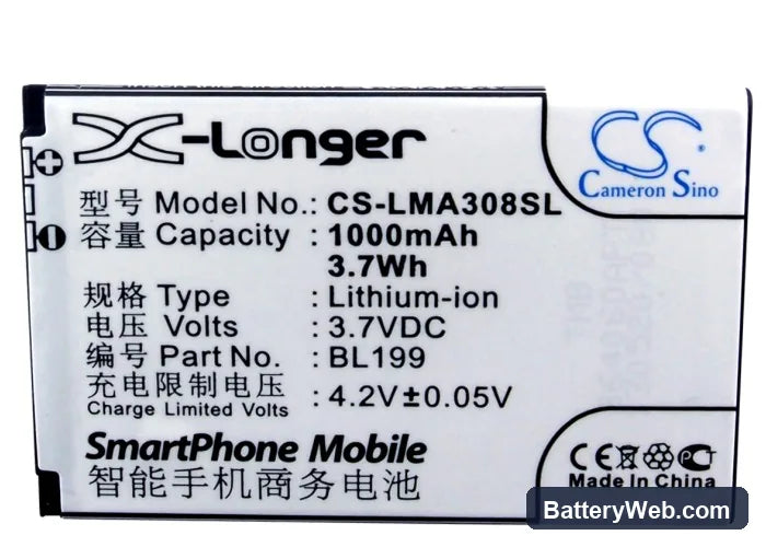 Lenovo MA308 Replacement Battery, 3.7V, 1000mAh, Li-ion 5