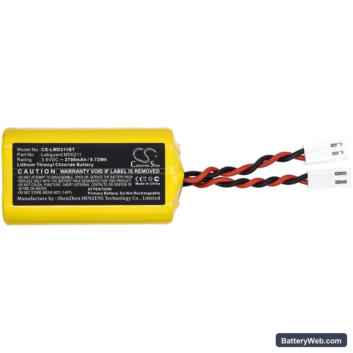 Allarme Labguard MD0211 Replacement Battery, 3.6V, 2700mAh, Li-SOCl2 3