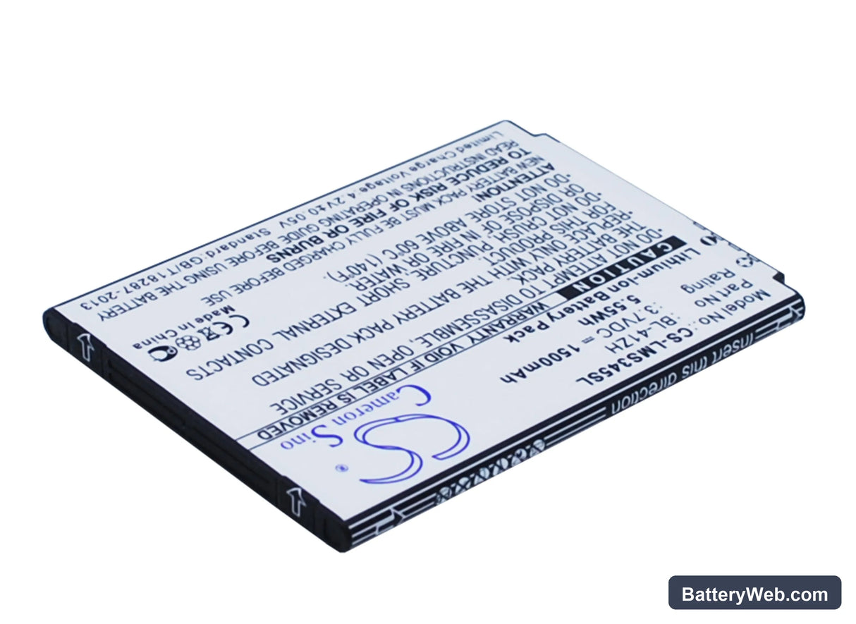 LG Optimus C40 Replacement Battery, 3.7V, 1500mAh, Li-ion 3