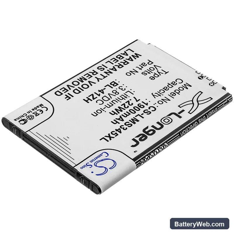 LG Optimus C40 Replacement Battery, 3.8V, 1900mAh, Li-ion 2