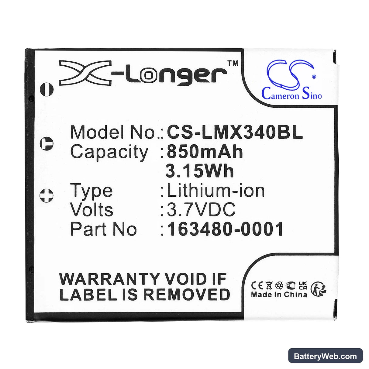 LXE LX34L1-G Replacement Battery, 3.7V, 850mAh, Li-ion 3