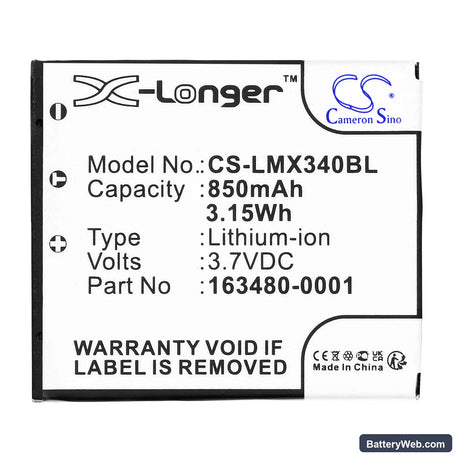 LXE LX34L1-G Replacement Battery, 3.7V, 850mAh, Li-ion 3