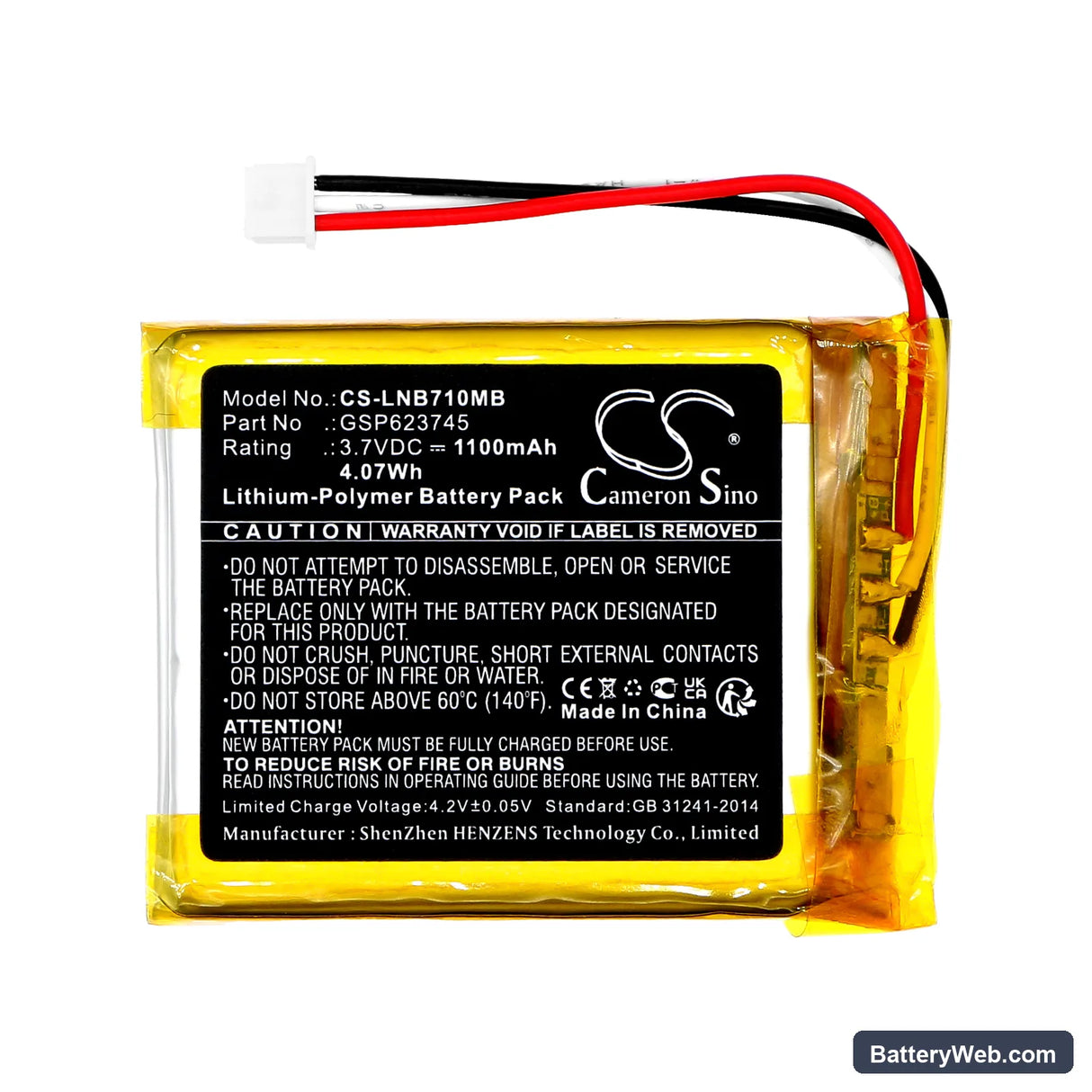 Lionelo Babyline 7.1 Replacement Battery, 3.7V, 1100mAh, Li-Polymer 3