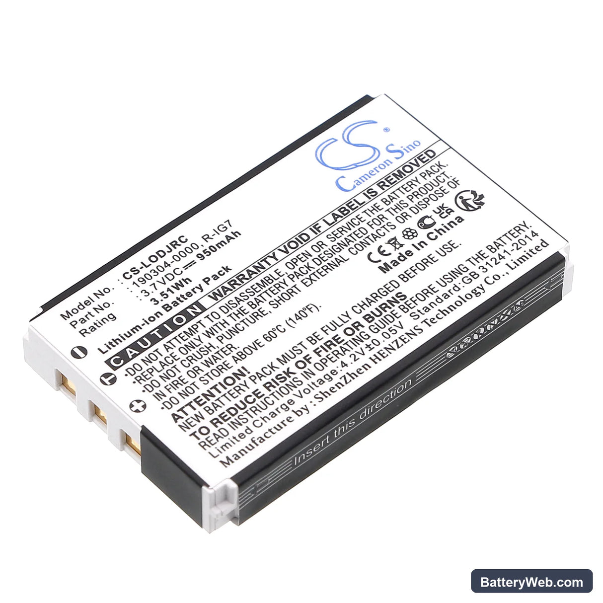 Logitech Wireless DJ Music System Replacement Battery, 3.7V, 950mAh, Li-ion 1
