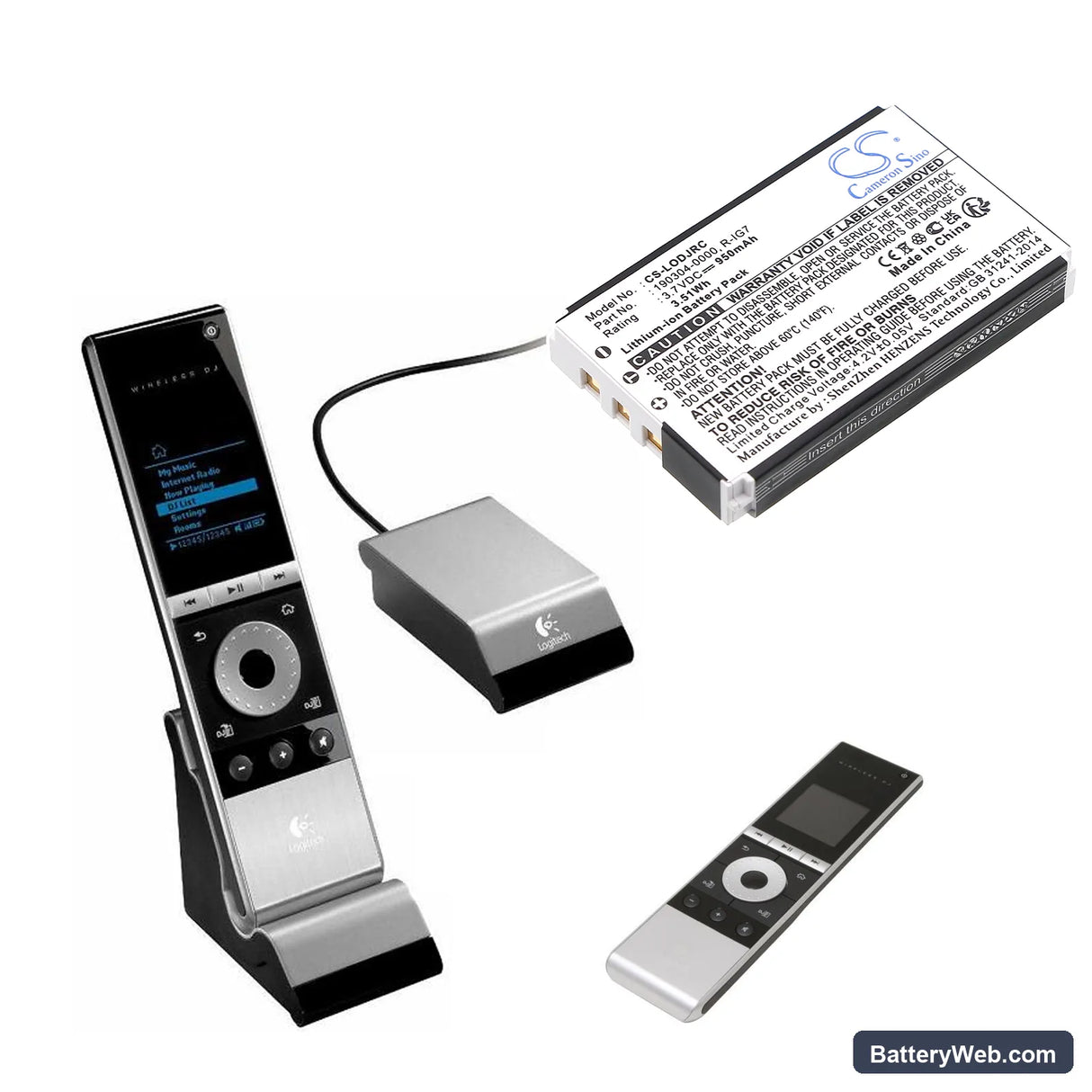 Logitech Wireless DJ Music System Replacement Battery, 3.7V, 950mAh, Li-ion 6