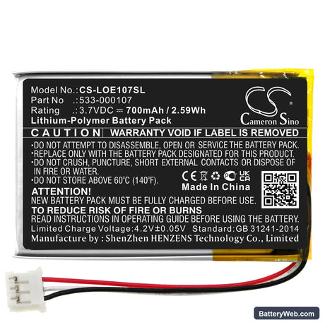 Logitech Far East Replacement Battery, 3.7V, 700mAh, Li-Polymer 3