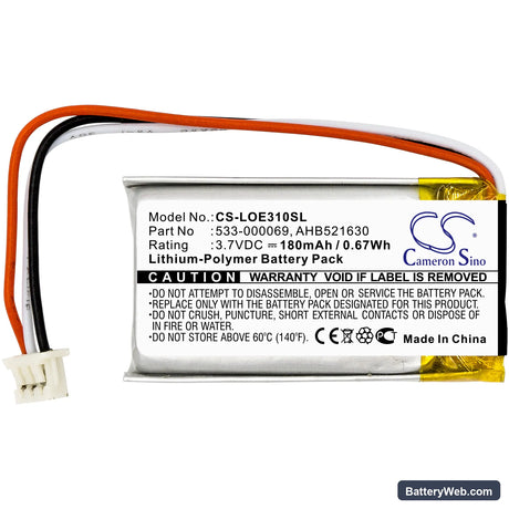 Logitech UE310 Replacement Battery, 3.7V, 180mAh, Li-Polymer 3