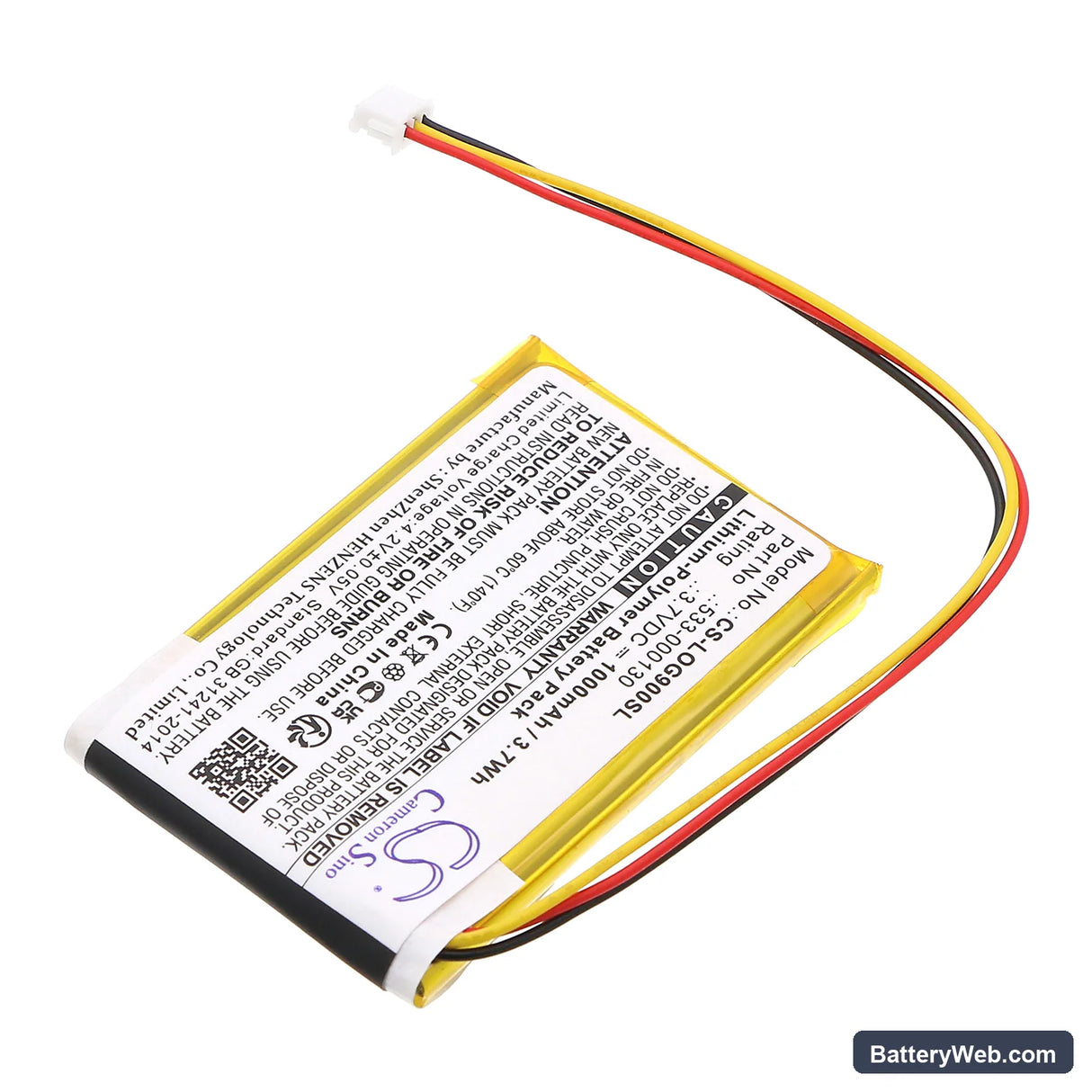 Logitech G900 Replacement Battery, 3.7V, 1000mAh, Li-Polymer 2