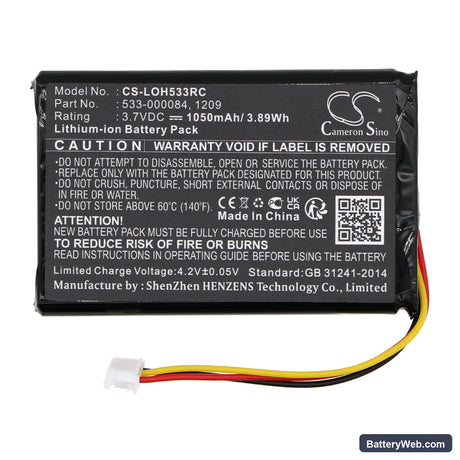 Logitech Harmony Touch Replacement Battery, 3.7V, 1050mAh, Li-ion 3