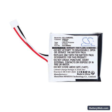 Logitech H820e Replacement Battery, 3.7V, 450mAh, Li-Polymer 3