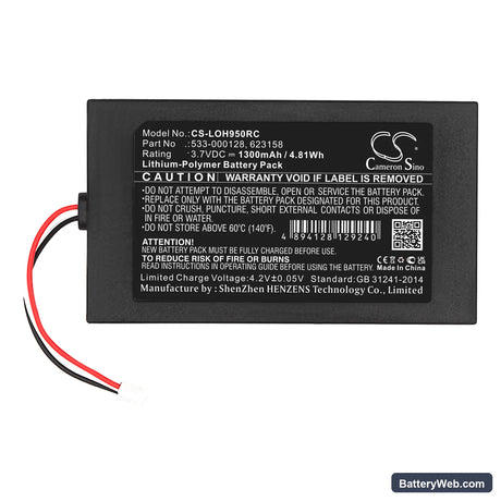 Logitech Harmony 950 Replacement Battery, 3.7V, 1300mAh, Li-Polymer 3