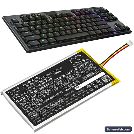 Logitech G913 Replacement Battery, 3.7V, 1500mAh, Li-Polymer 6
