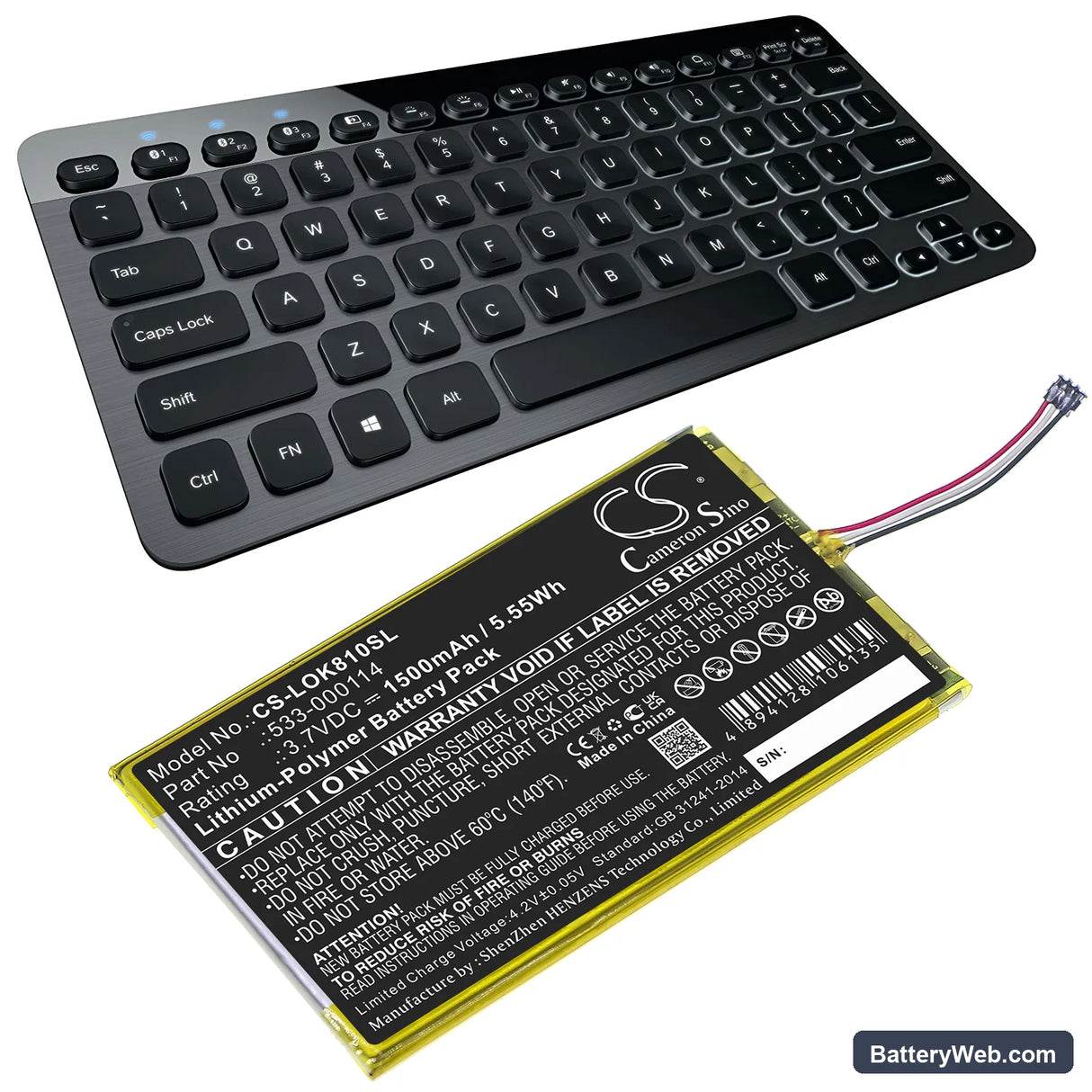 Logitech IIIuminated Keyboard K810 Replacement Battery, 3.7V, 1500mAh, Li-Polymer 6