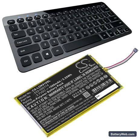 Logitech IIIuminated Keyboard K810 Replacement Battery, 3.7V, 1500mAh, Li-Polymer 6