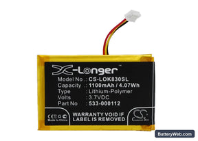 Logitech IIIuminated Living-Room Keyboard K830 Replacement Battery, 3.7V, 1100mAh, Li-Polymer 1