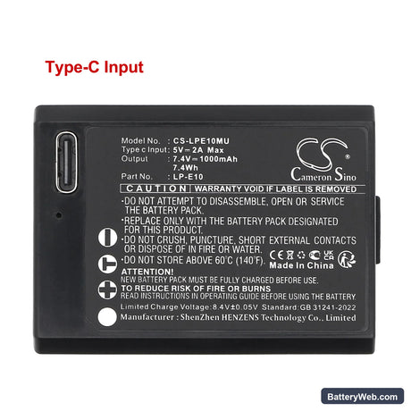 Canon EOS 1100D Replacement Battery, 7.4V, 1000mAh, Li-ion 5
