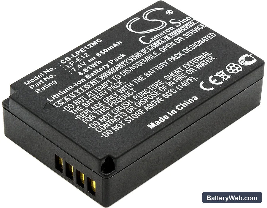 Canon EOS 100D Replacement Battery, 7.4V, 650mAh, Li-ion 1