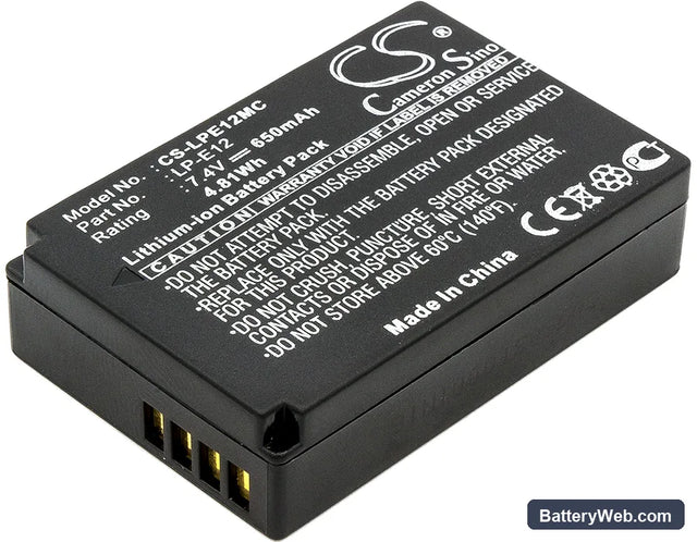 Canon EOS 100D Replacement Battery, 7.4V, 650mAh, Li-ion 1