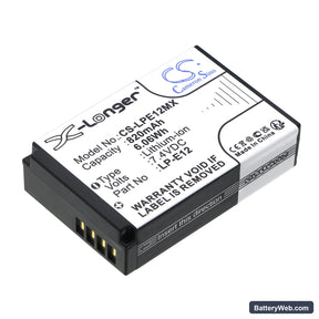 Canon EOS 100D Replacement Battery, 7.4V, 820mAh, Li-ion 1