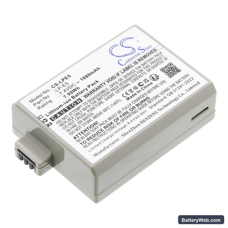 Canon EOS 450D Replacement Battery, 7.4V, 1080mAh, Li-ion 1