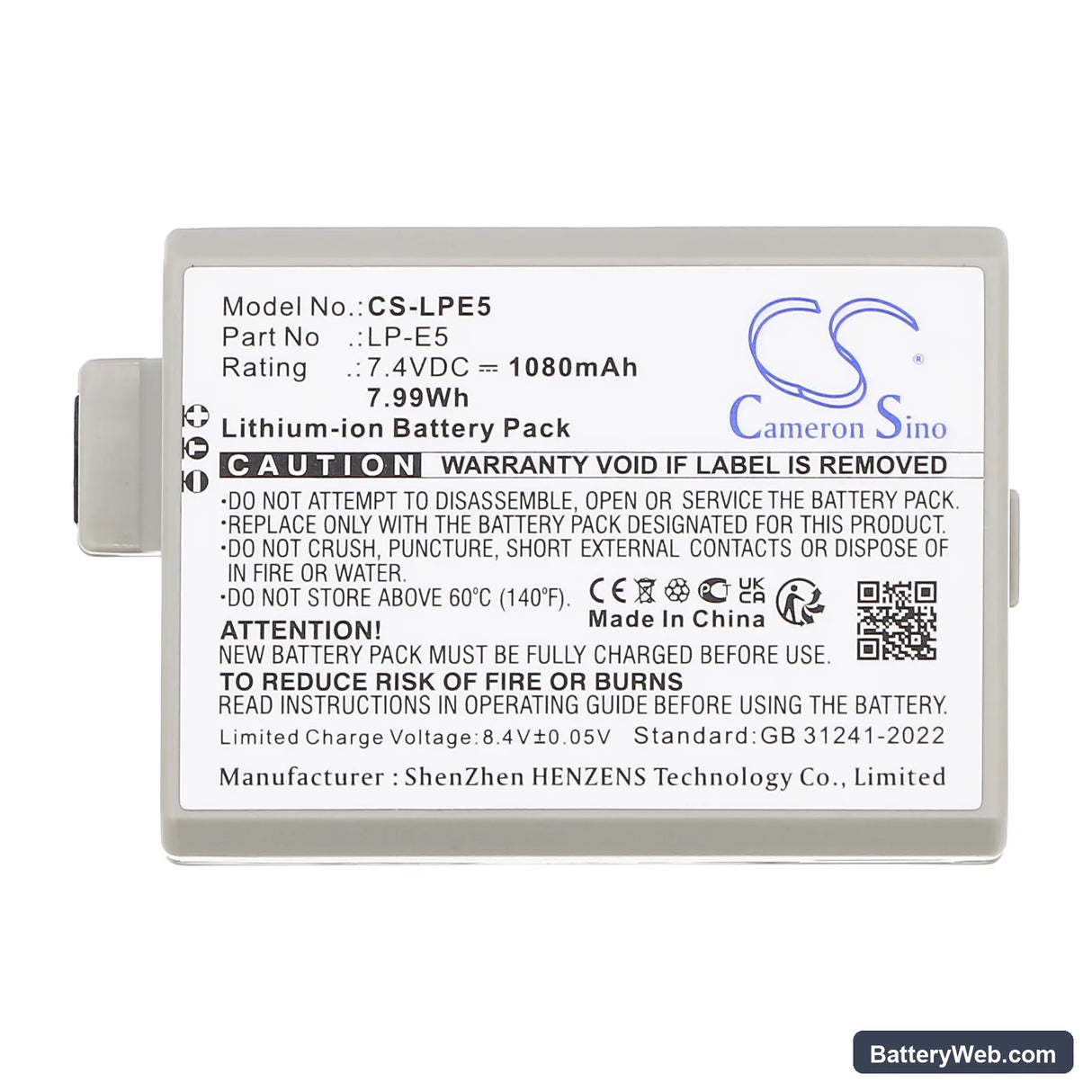 Canon EOS 450D Replacement Battery, 7.4V, 1080mAh, Li-ion 5
