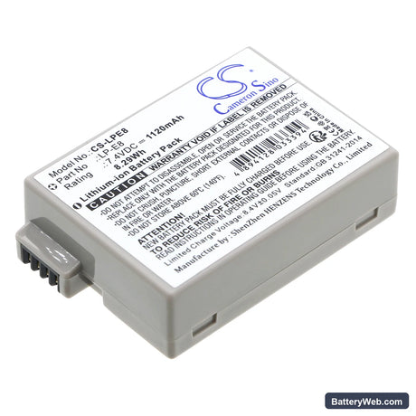 Canon EOS 550D Replacement Battery, 7.4V, 1120mAh, Li-ion 1