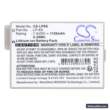 Canon EOS 550D Replacement Battery, 7.4V, 1120mAh, Li-ion 5
