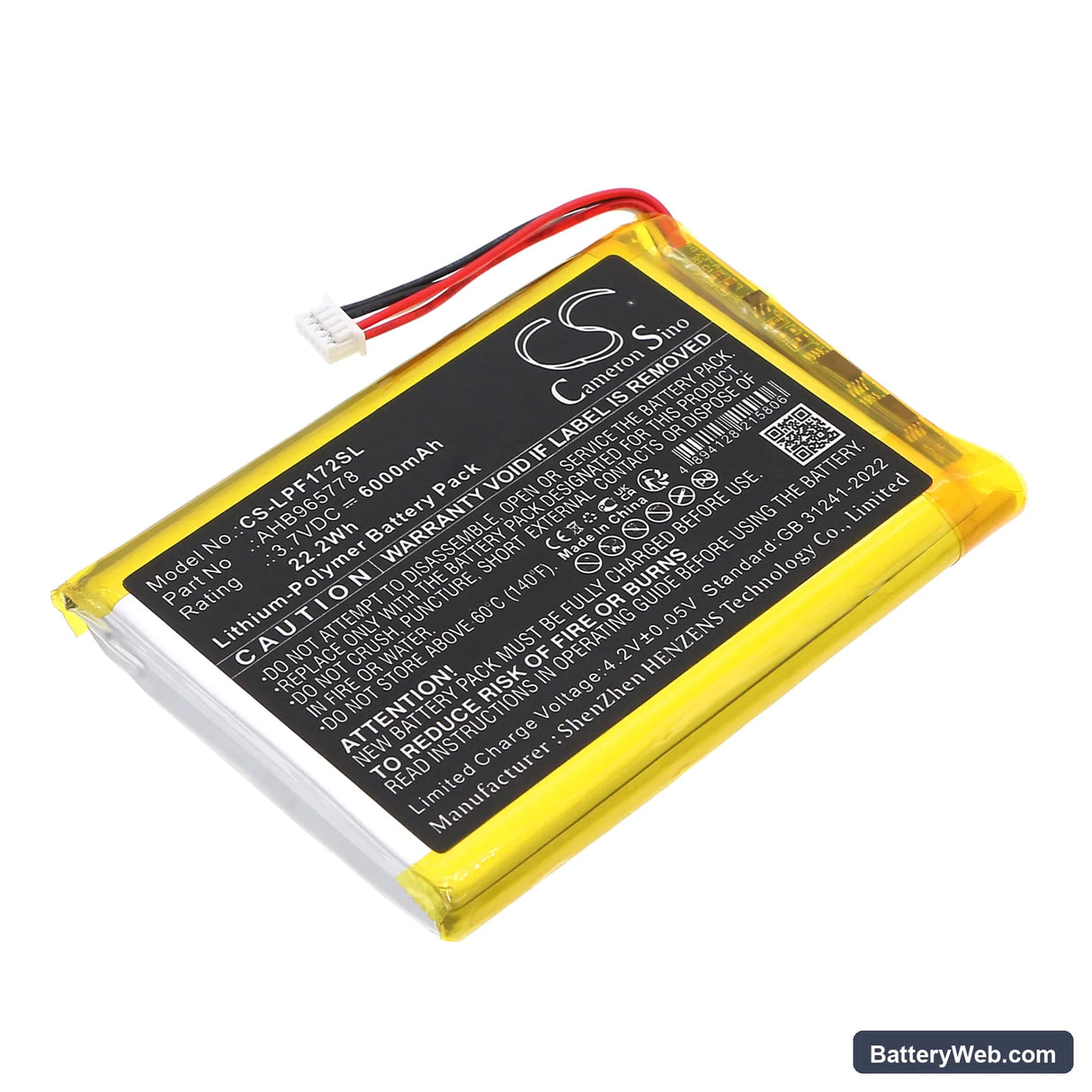 LeapFrog LF1726-2FHD Baby Monitor Replacement Battery, 3.7V, 6000mAh, Li-Polymer 1
