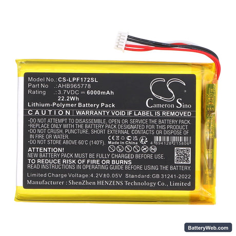 LeapFrog LF1726-2FHD Baby Monitor Replacement Battery, 3.7V, 6000mAh, Li-Polymer 3