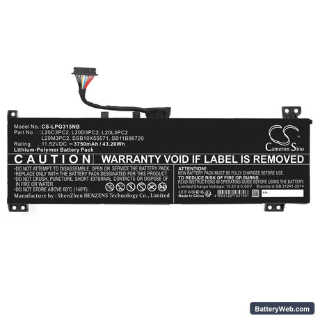Lenovo IdeaPad Gaming 3 15ACH6 82K201EVMX Replacement Battery, 11.52V, 3750mAh, Li-Polymer 3